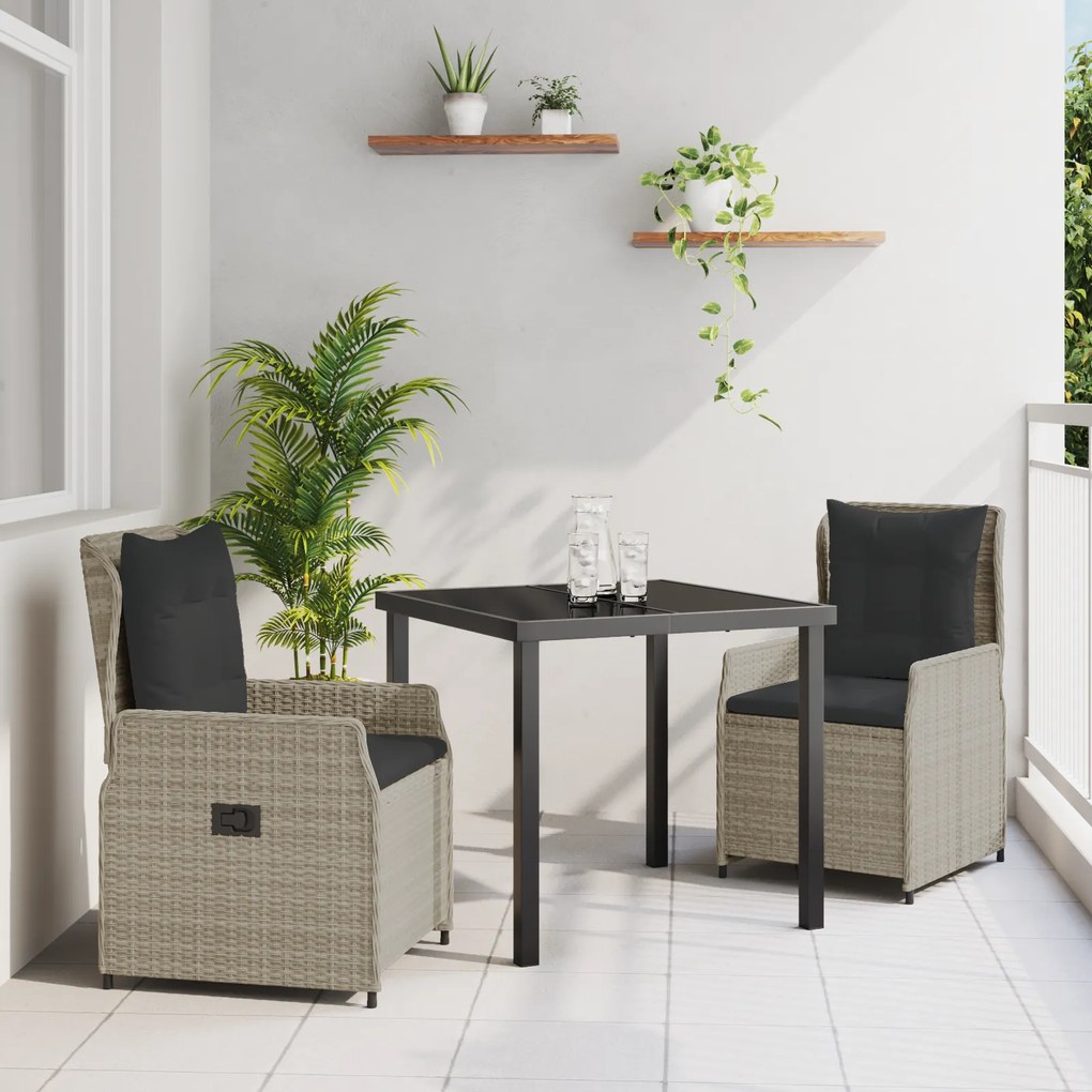 Conjunto de Jantar de 3 Peças para Jardim vidaXL Cinza Claro em Rattan Polido