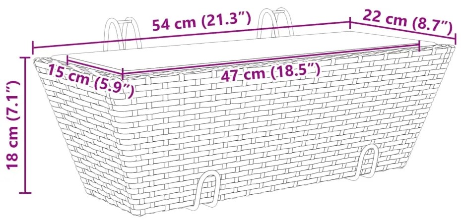 Canteiros com ganchos 2 pcs vime PE castanho