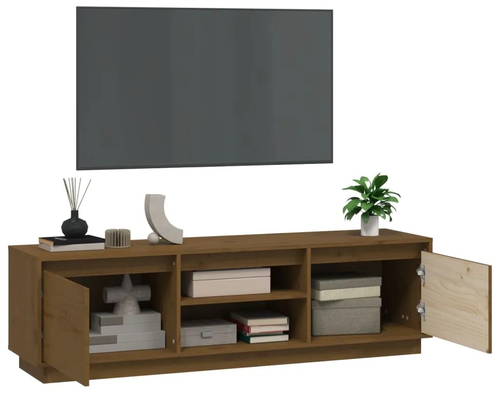 Móvel de TV 140x35x40 cm madeira de pinho maciça castanho-mel