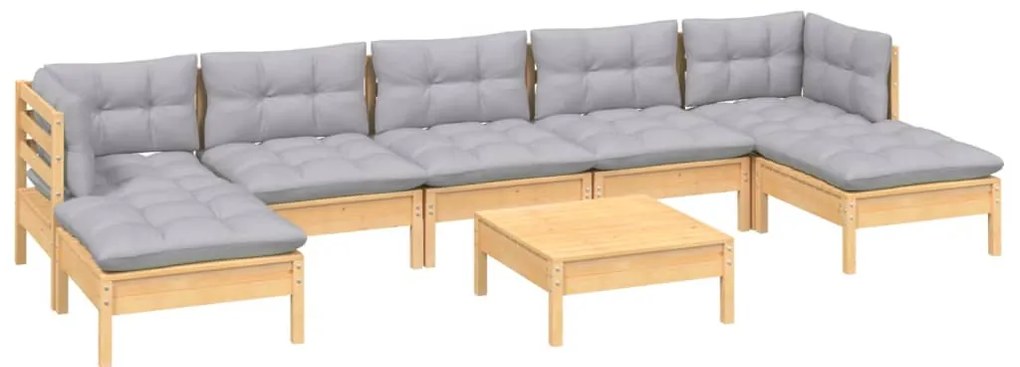 8 pcs conjunto lounge de jardim c/ almofadões cinzentos pinho