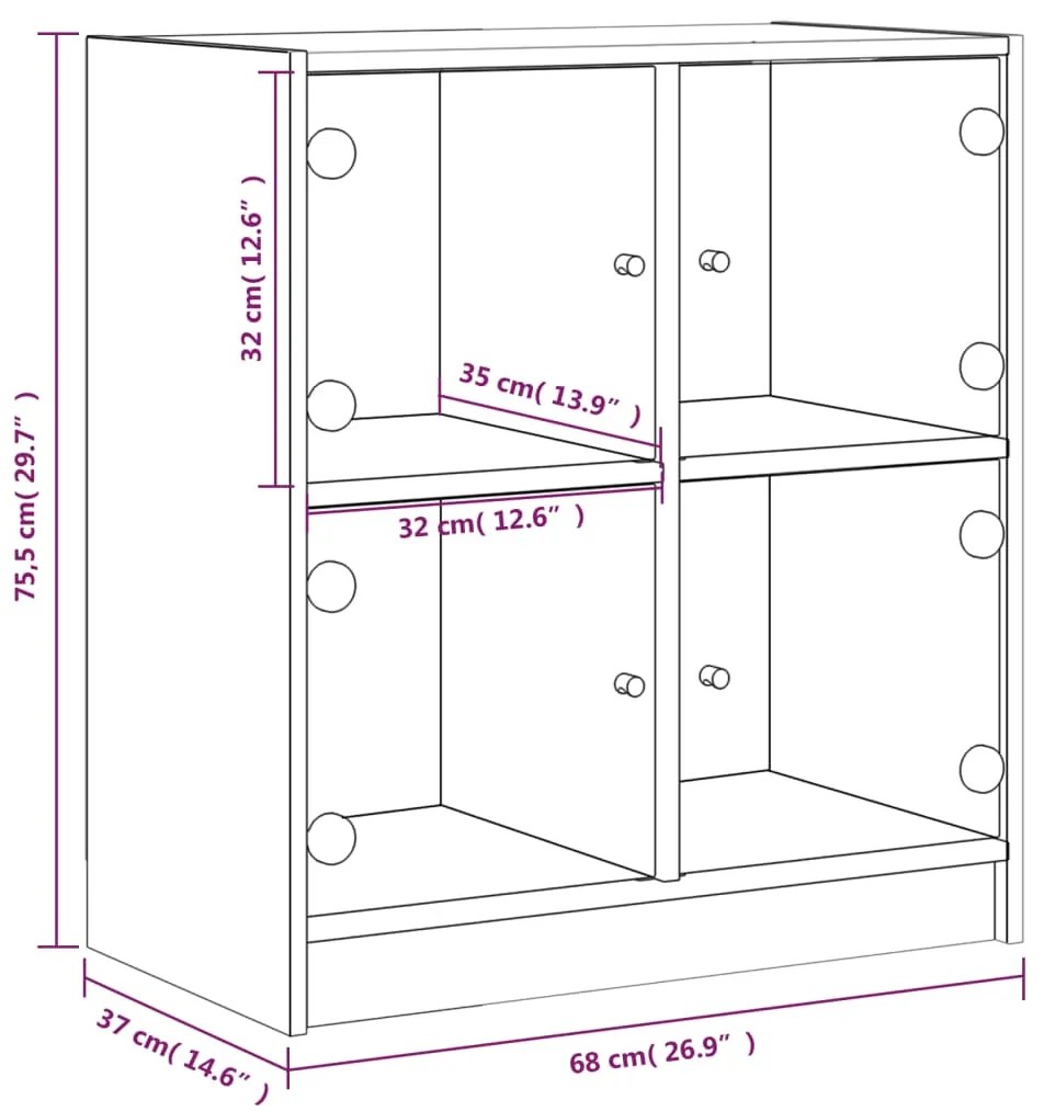 Armário de apoio c/ portas vidro 68x37x75,5 cm carvalho fumado