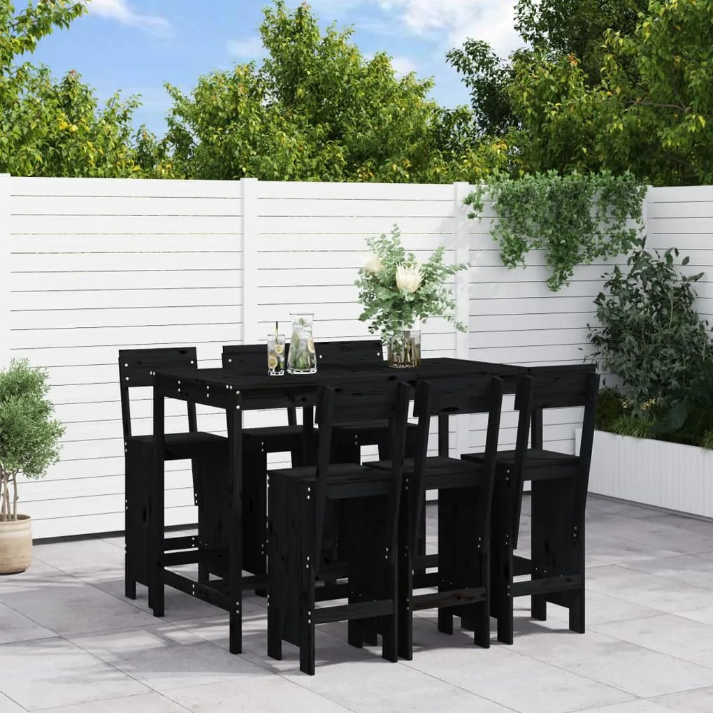 vidaXL 7 pcs conjunto de bar para jardim pinho maciço preto
