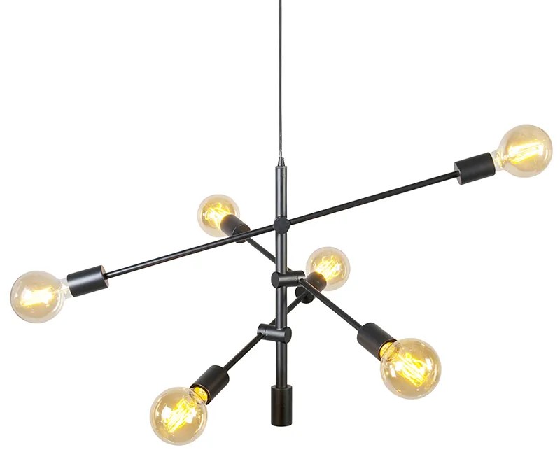 Candeeiro de suspensão industrial preto 6 luzes - Sydney Design,Moderno,Industrial