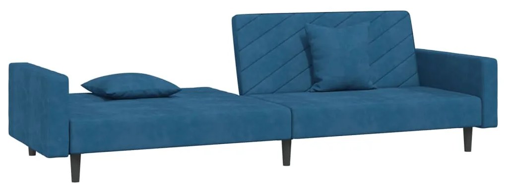 Sofá-cama 2 lugares com duas almofadas veludo azul