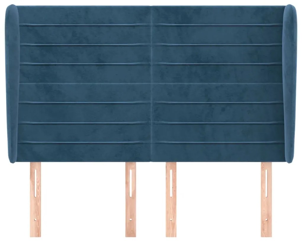 Cabeceira cama c/ abas veludo 147x23x118/128 cm azul-escuro