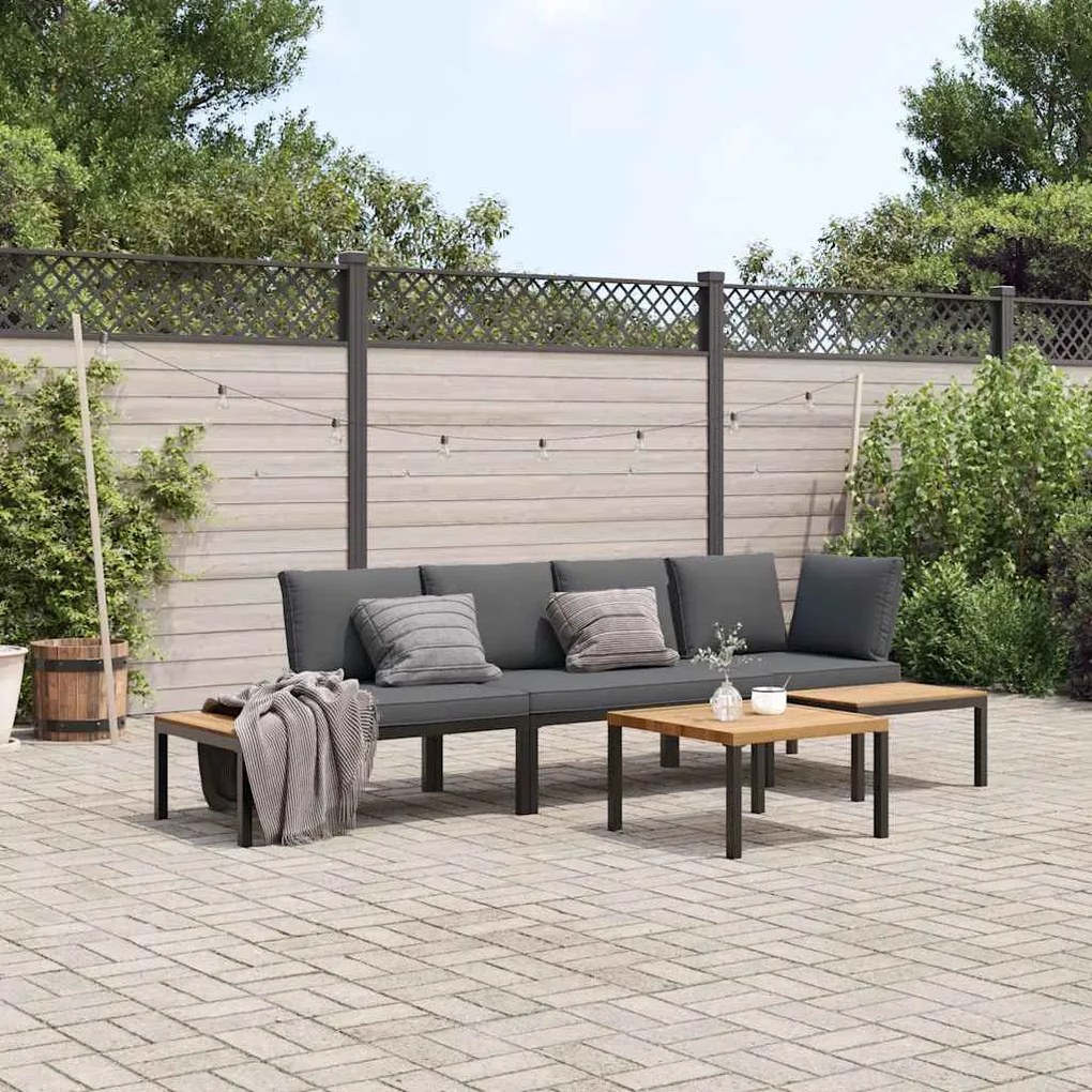 4 pcs conjunto de sofás p/ jardim c/ almofadões alumínio preto