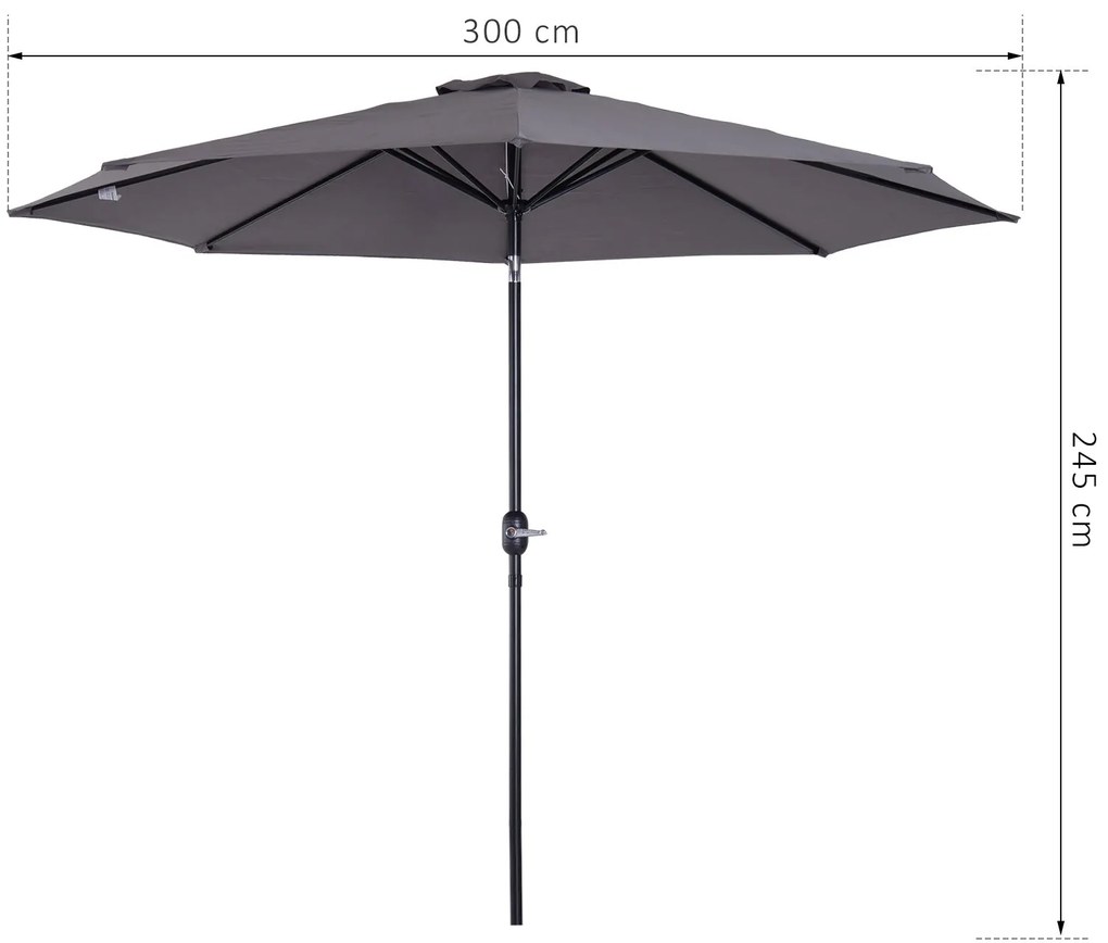 Chapéu de Sol de Jardim Ø295x250cm com Manivela Chapéu de Sol Exterior
