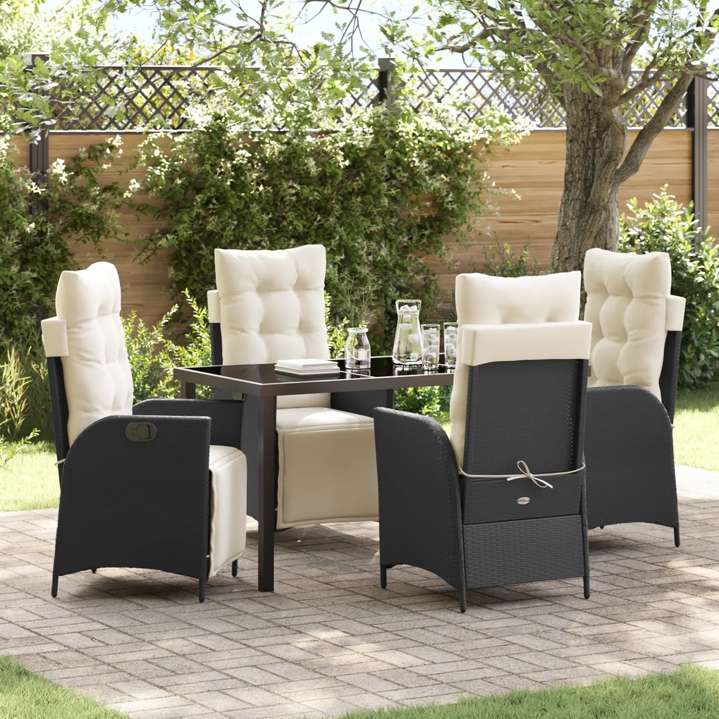 vidaXL Conjunto de Jantar de Jardim 5 Peças Preto em Vime Poliéster