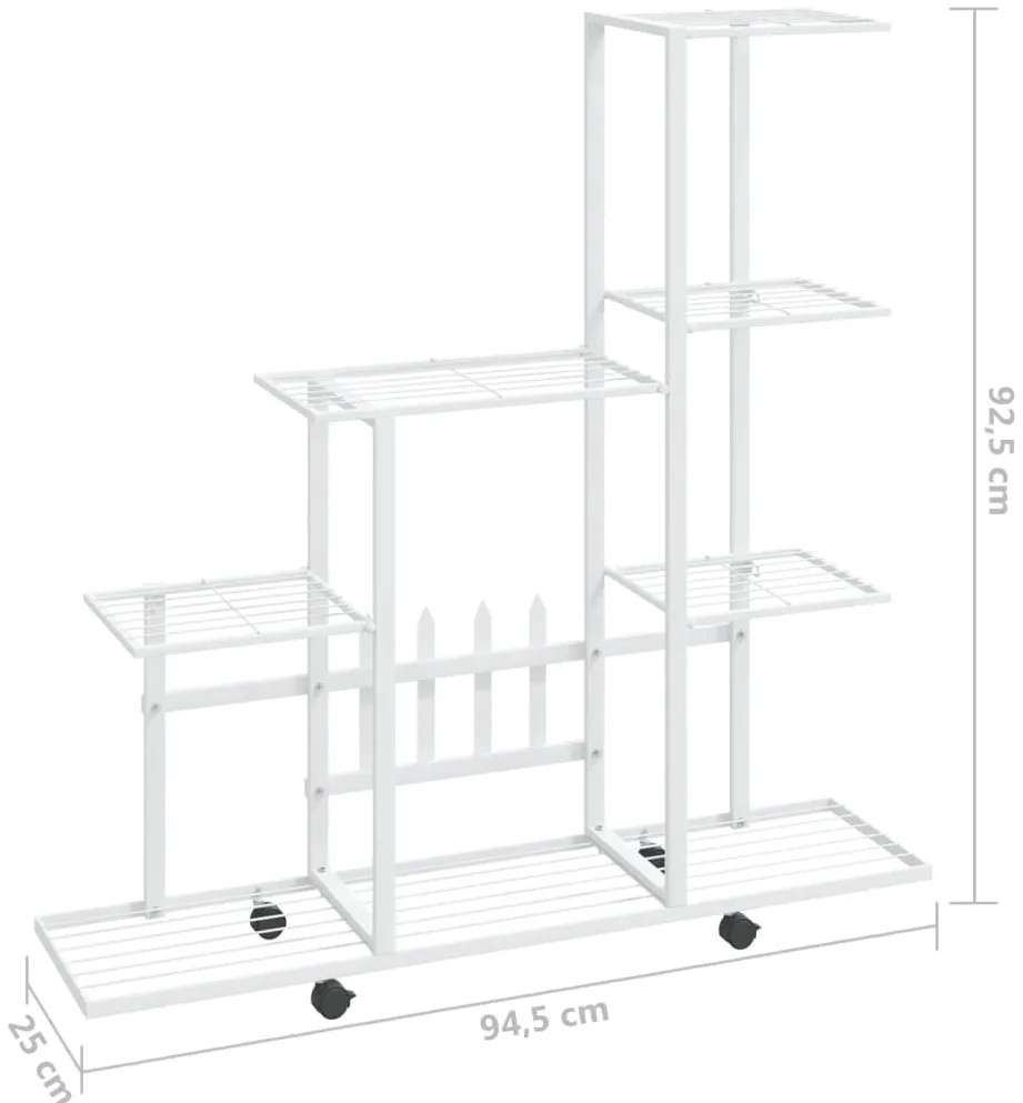 Suporte de vasos c/ rodas 94,5x25x92,5 cm metal branco