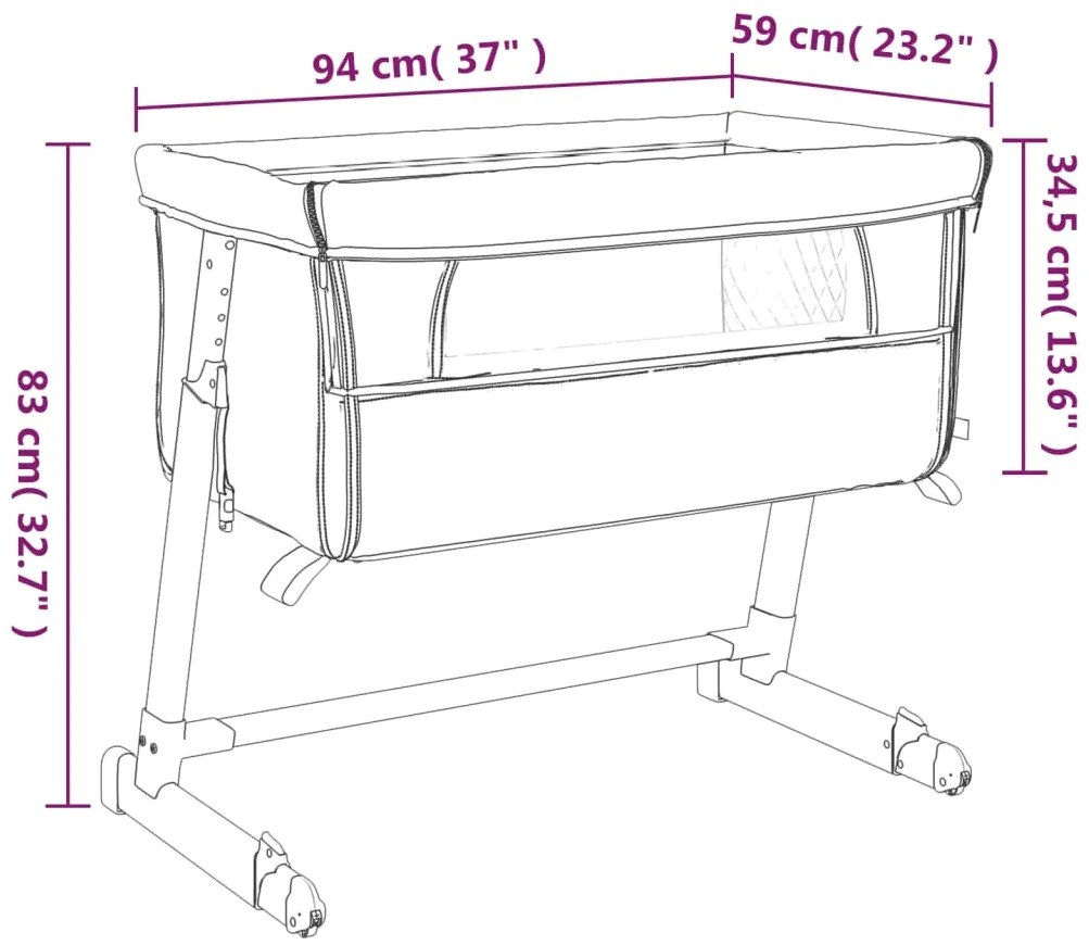 Cama de bebé com colchão tecido de linho cinzento-claro