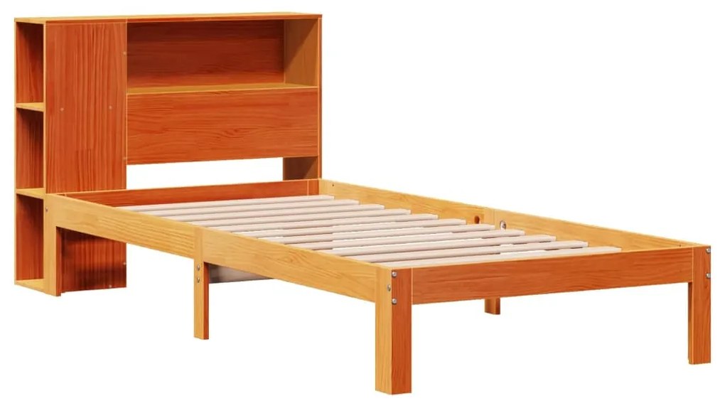 Cama com estante sem colchão 90x190cm pinho maciço castanho-mel