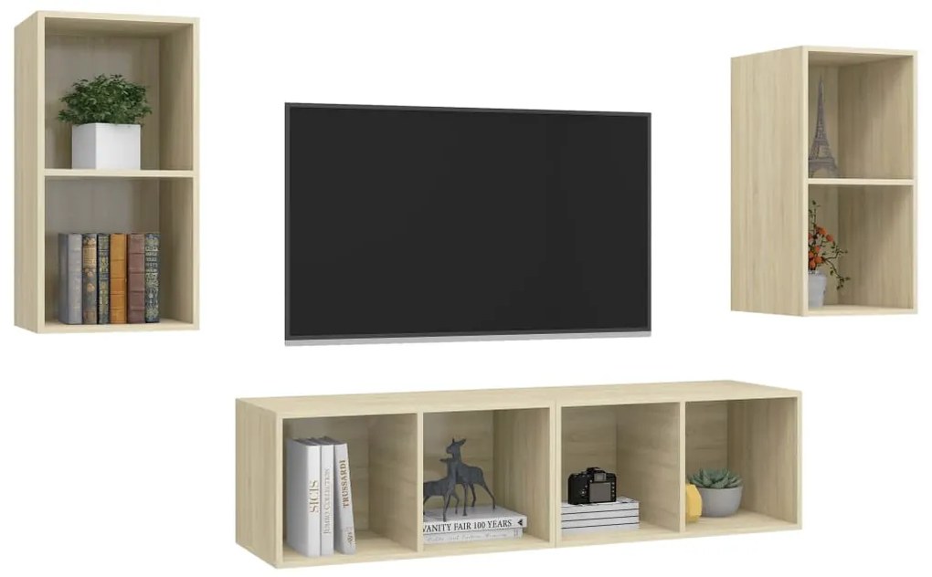 Armários de parede p/ TV 4pcs derivados madeira carvalho sonoma