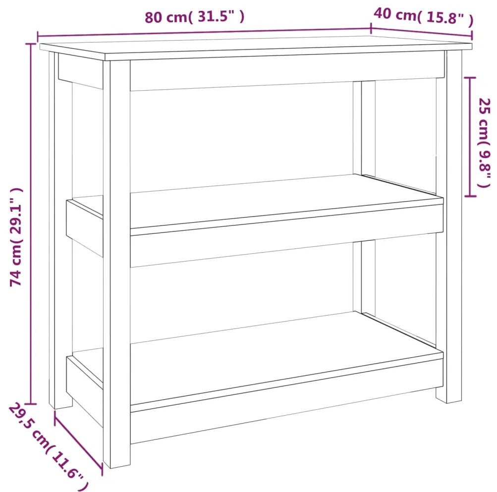 Mesa consola 80x40x74 cm madeira de pinho maciça castanho mel