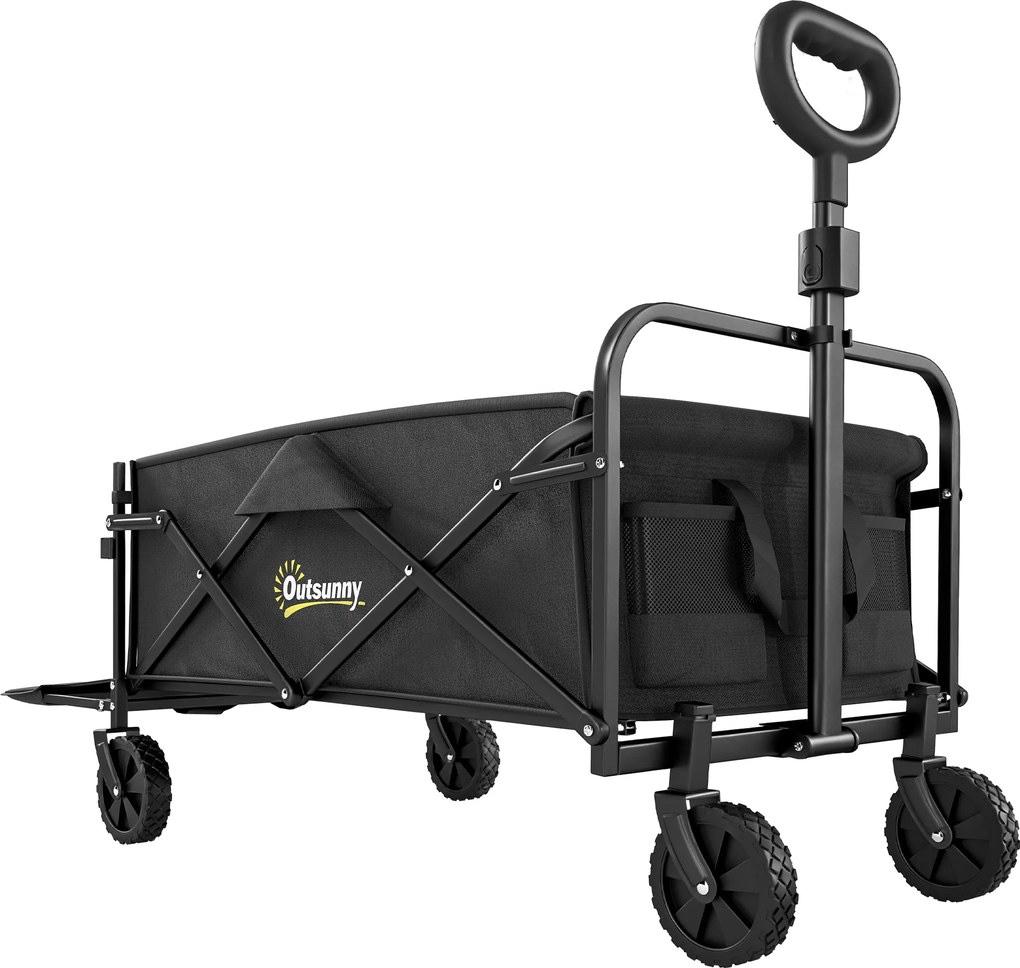 Outsunny Carrinho de Jardim 72L Dobrável com Alça Regulável, em Aço e Tecido Oxford, 114x46x92 cm, Preto | Aosom Portugal