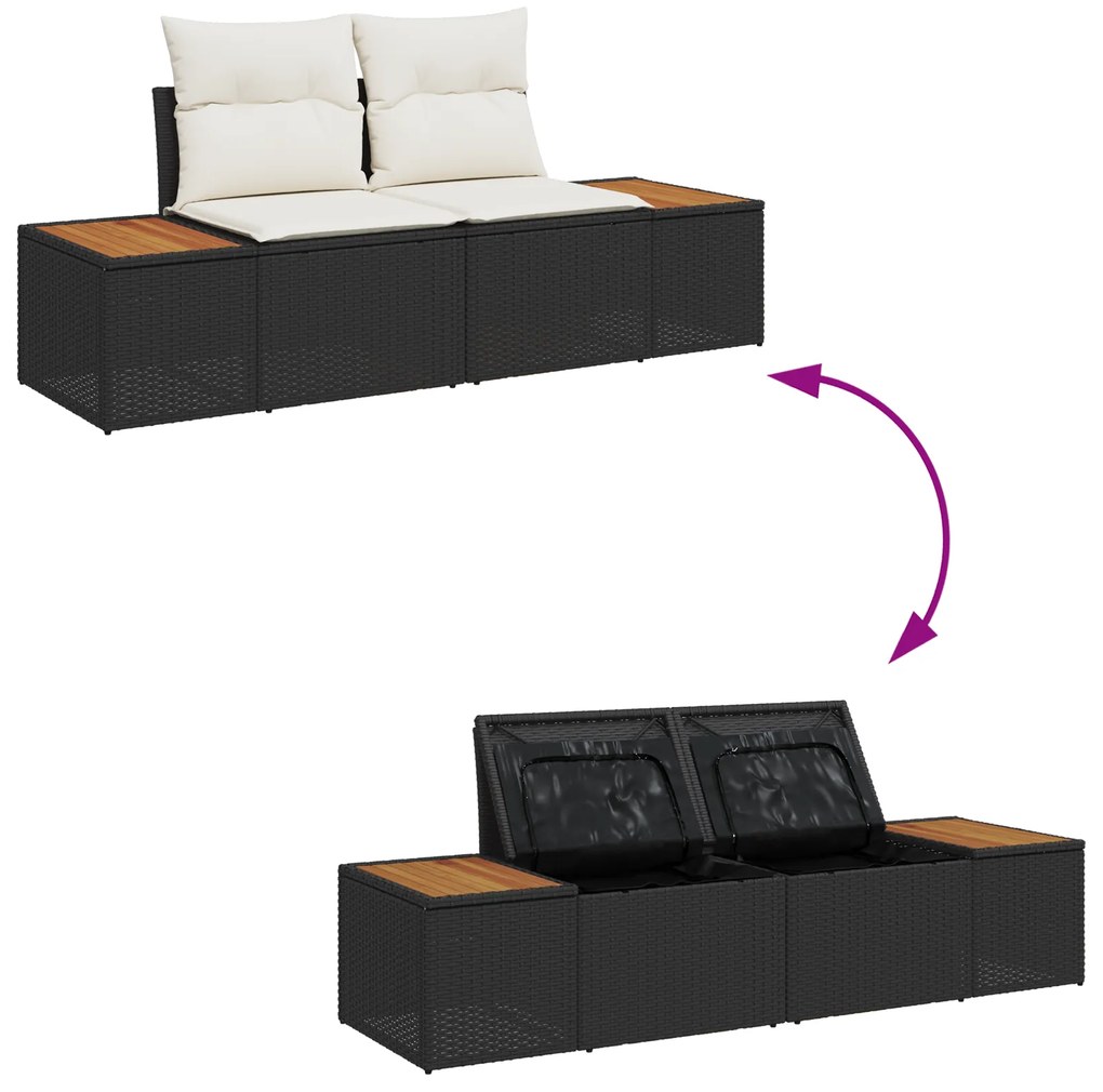 Conjunto de Sofá de Jardim de 13 Peças com Almofadas Preto Vime Sintét
