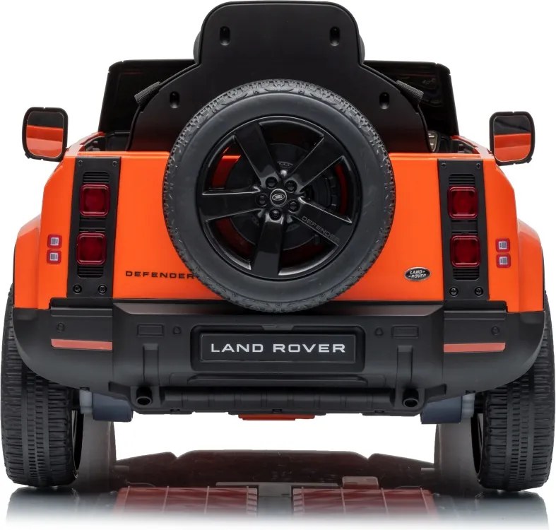 Carro elétrico para Crianças 12V 4x4 Land Rover Defender Rodas de espuma EVA, Assento Couro ecológico, Controlo remoto Laranja