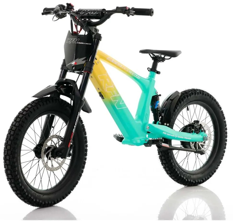 Bicicleta elétrica infantil 500W Roan RXF Evo Racing 18" Verde e Amarela