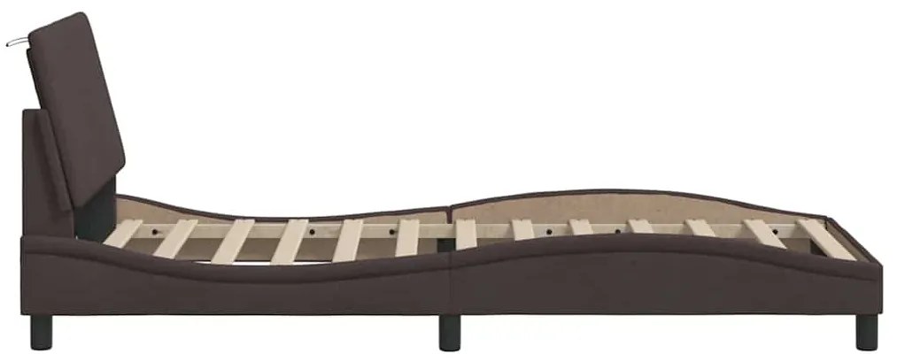 Estrutura de cama sem colchão 90x200 cm tecido castanho-escuro
