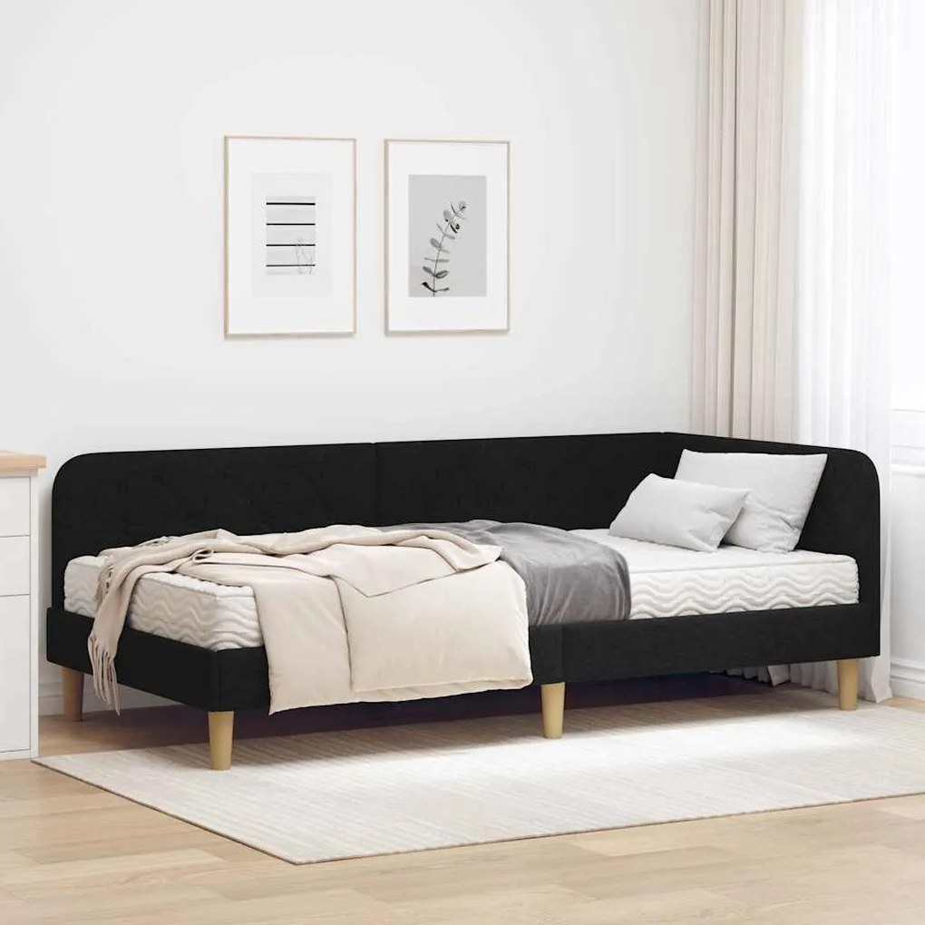 vidaXL Estrutura de Cama de Canto Preto 100 x 200 cm tecido