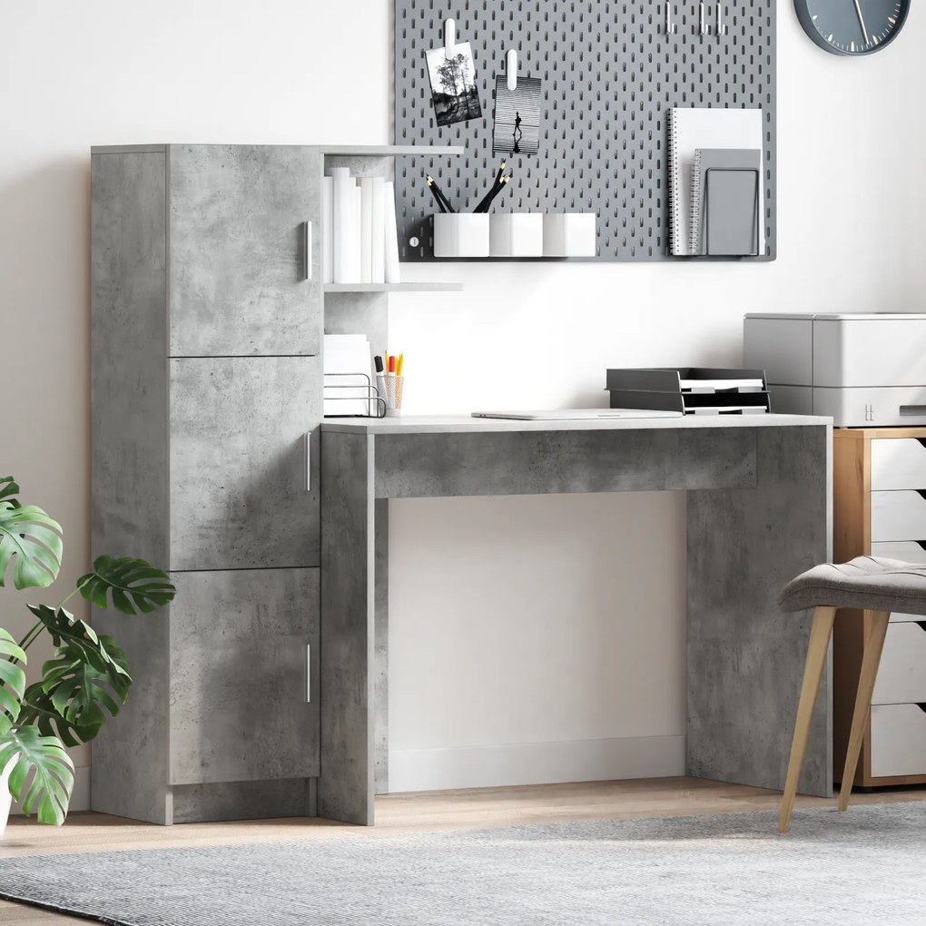vidaXL Mesa com Armazenamento Cinza Concreto Madeira de Engenharia