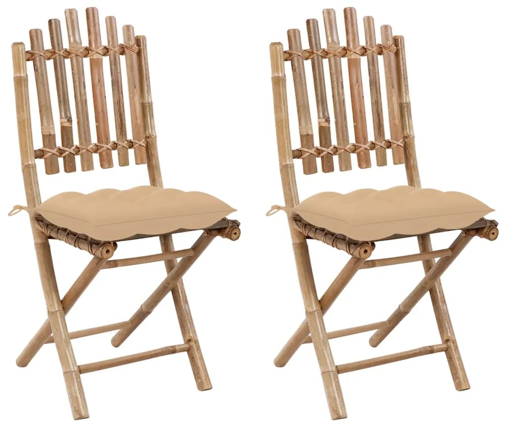 vidaXL Cadeiras de jardim dobráveis c/ almofadões 2 pcs bambu