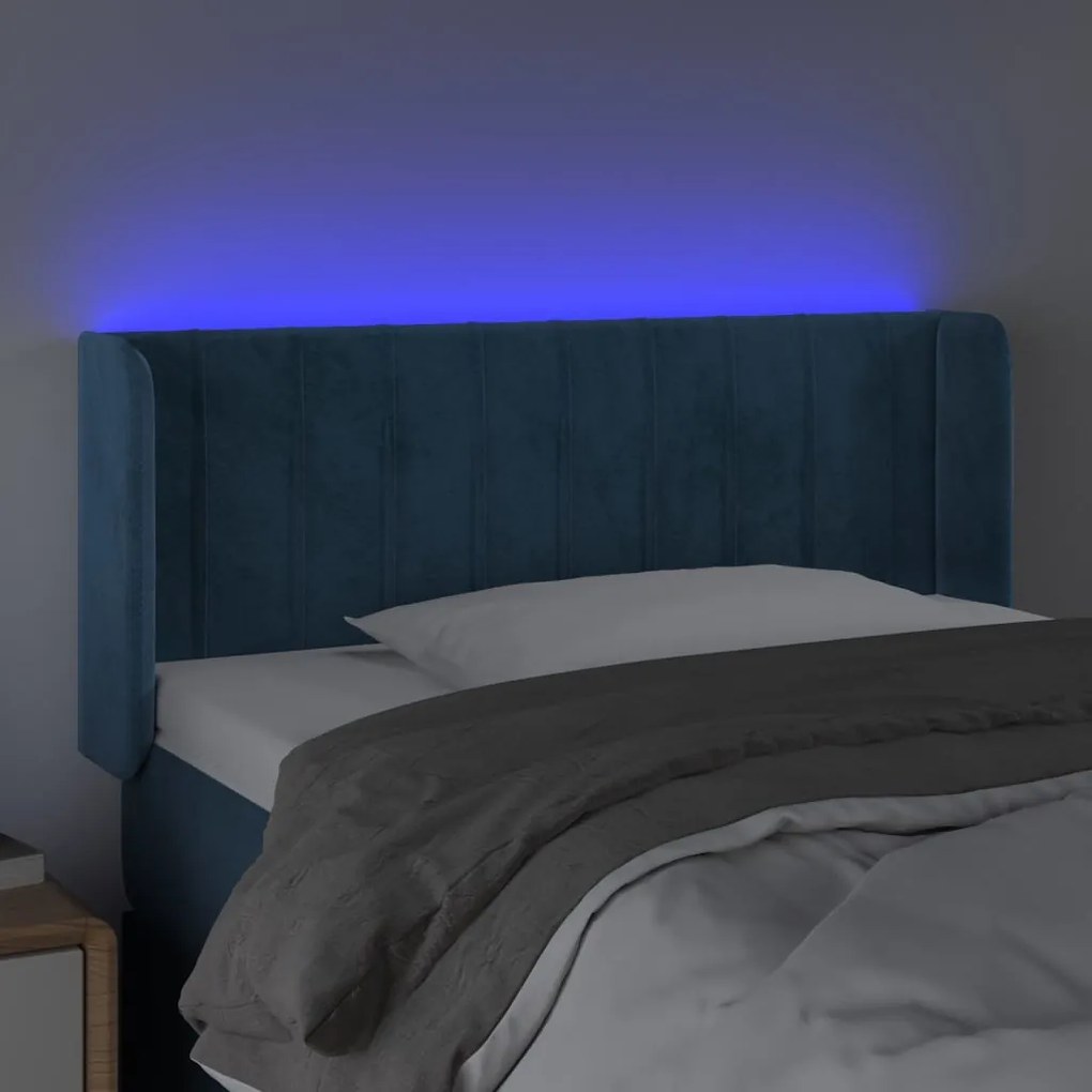 Cabeceira de cama c/ luzes LED veludo 83x16x78/88cm azul-escuro