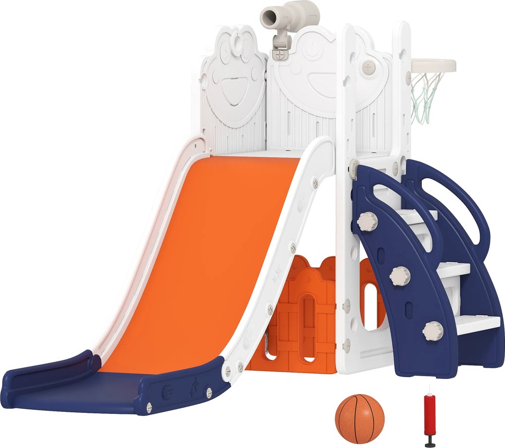 AIYAPLAY Conjunto Escorregador Infantil 5 in 1 com Cesto, Escada, Telescópio e Compartimentos, Idade 1-3 Anos, Azul escuro | Aosom Portugal