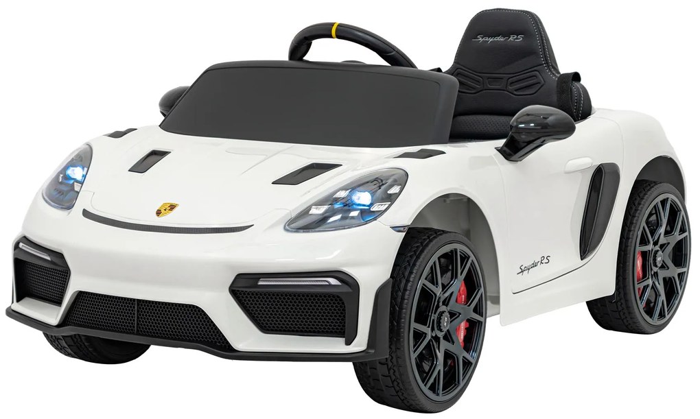 Carro elétrico para Crianças 12V Porsche Spyder RS 718 com Rodas Espuma EVA, assento couro ecológico Carga até 30 kg Pintado Branco