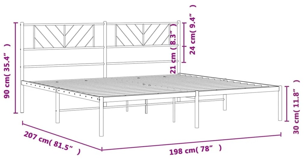 Estrutura de cama com cabeceira 193x203 cm metal preto