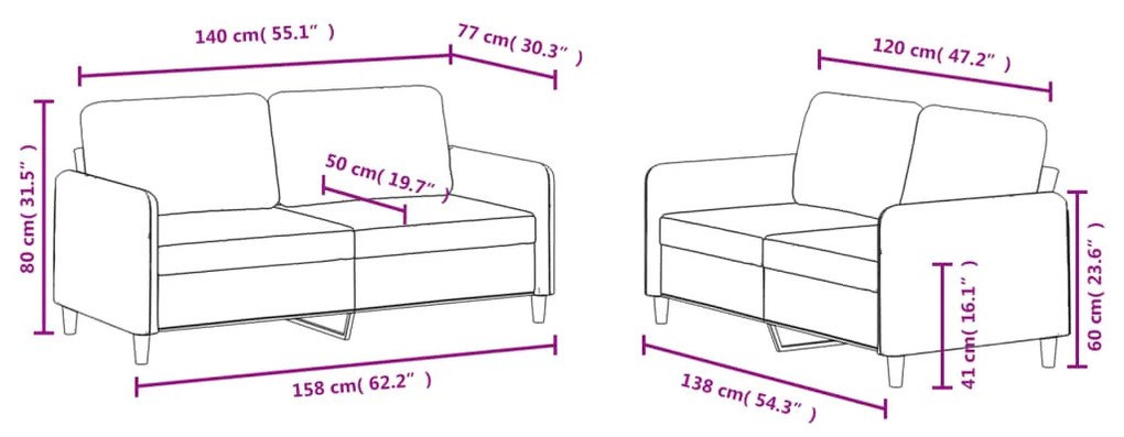 2 pcs conjunto de sofás veludo cinzento-claro