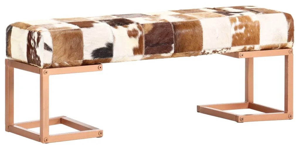 vidaXL Banco 110 cm retalhos de couro de cabra genuíno castanho