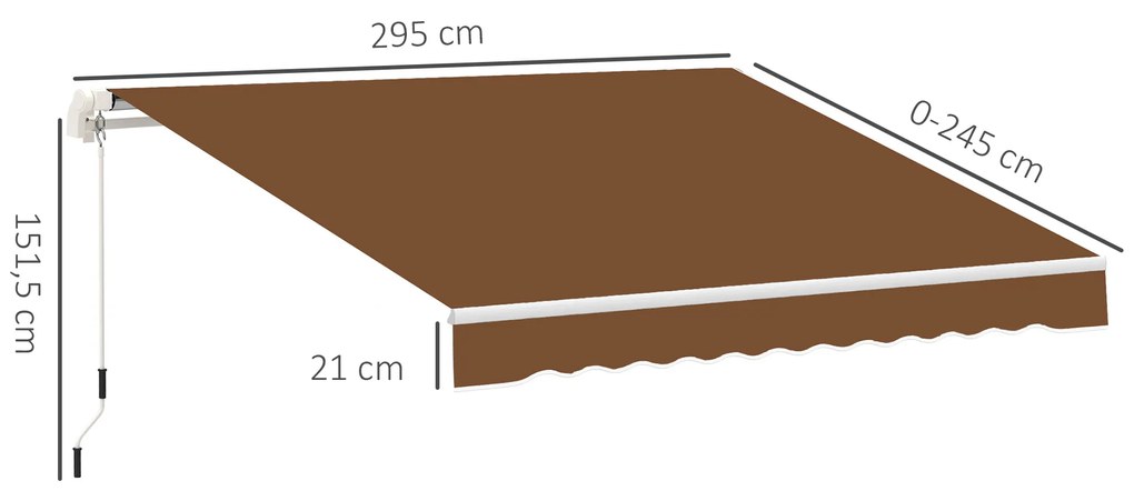 Toldo Manual Retrátil com Manivela 295x245cm Toldo Enrolável para Janela Portas Balcão Terraço Exterior Café