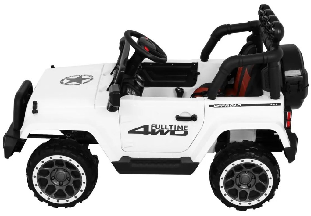 Jipe elétrico para Crianças off-road 12V 4x4, Rodas Espuma EVA, Assento couro ecológico Branco