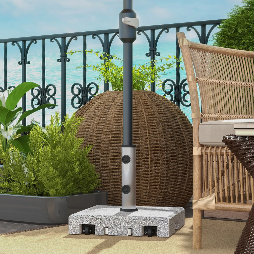 Base para guarda-sol (NÃO INLCLUIDO) em granito 41 C x 41 L x 37,5 A cm base de lastro com peso líquido de 28 kg em metal, com 2 rodas cinzento