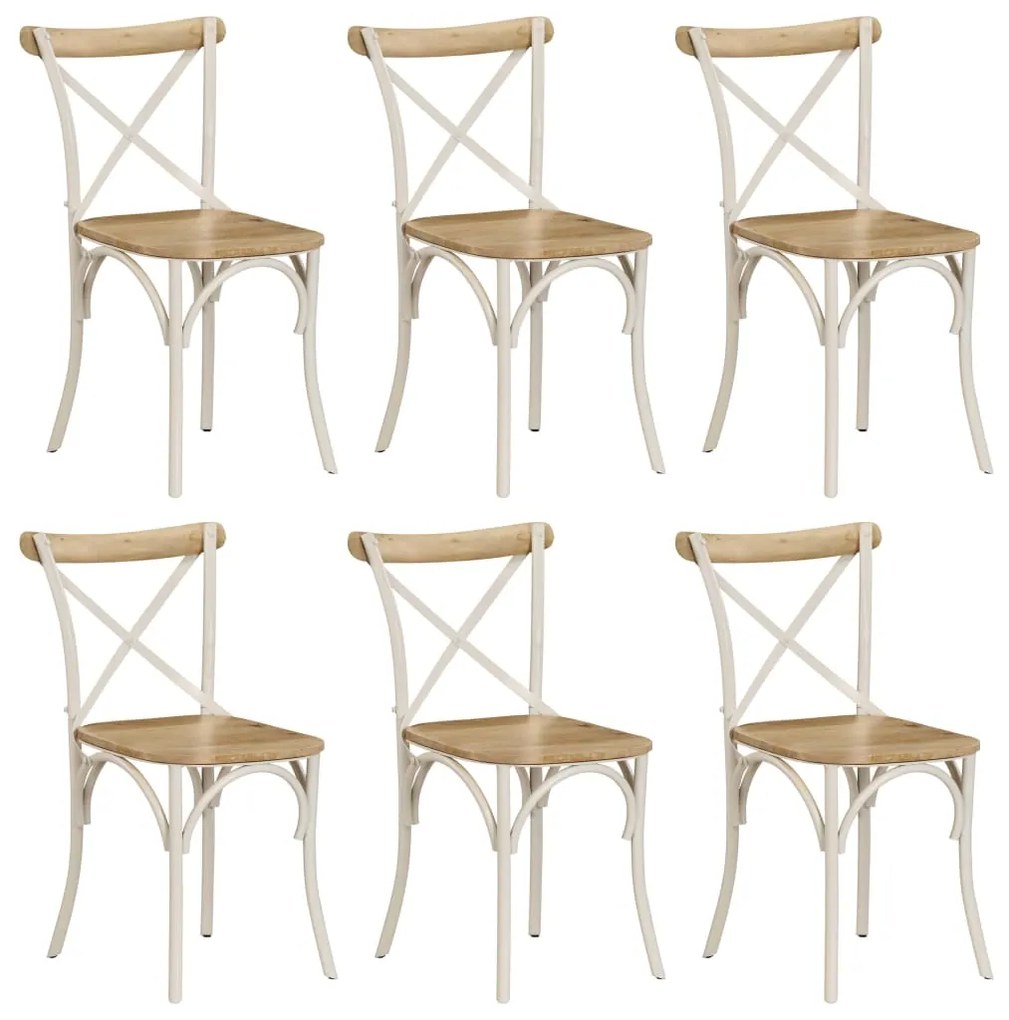 vidaXL Cadeiras costas em cruz 6 pcs madeira mangueira maciça branco
