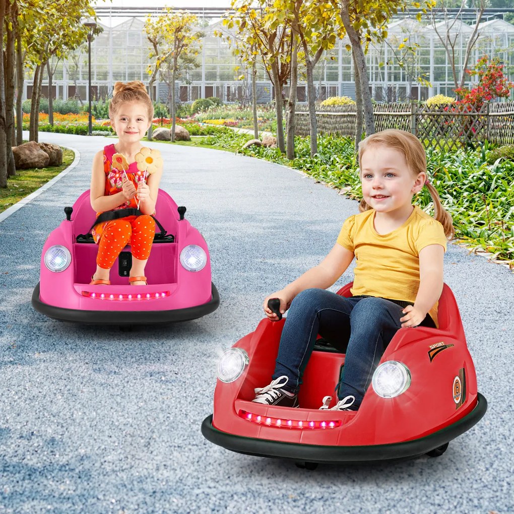 Carrinho de choques Elétrico de 12V para Crianças com Controlo Remoto Luzes LED Música 360° Giro Brinquedo para Bebés para Crianças 2-5 Anos de Idade