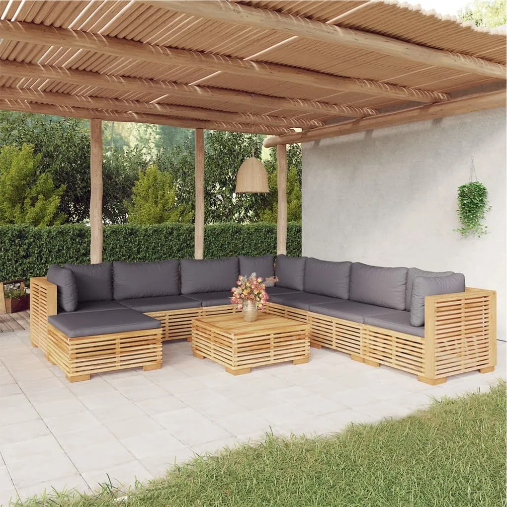 vidaXL 9 pcs conjunto lounge jardim c/ almofadões madeira teca maciça