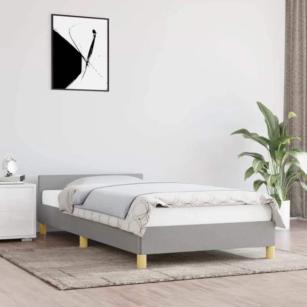 347367 vidaXL Estrutura de cama c/ cabeceira tecido 80x200 cm cinza-claro