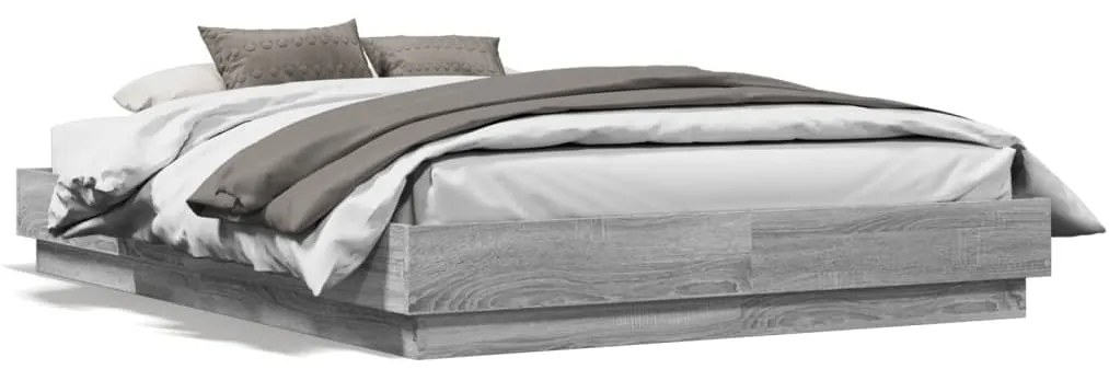 vidaXL Estrutura de cama com luzes LED 120x190 cm cinzento sonoma