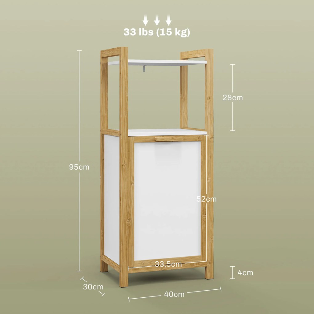 Móvel de pé em bambu, cesto de roupa suja para casa de banho, economizador de espaço - 2 prateleiras - 40 x 30 x 86,5 cm
