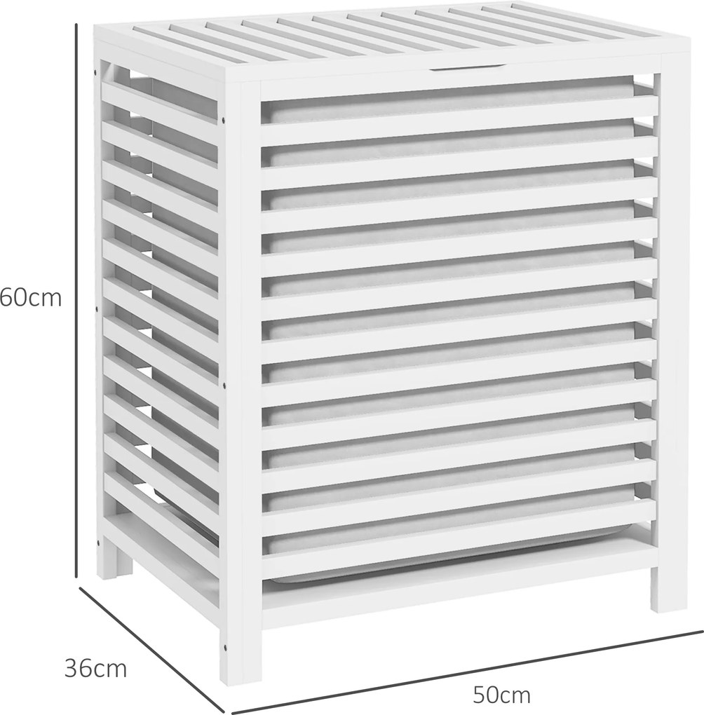 Cesto de Roupa Suja de Bambu Capacidade 55L com Bolsa Amovível Forma Retangular 50x36x60 cm Branco