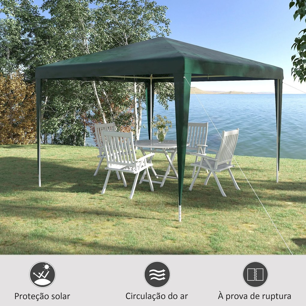 Outsunny Tenda Desmontável 3x3 m Tenda de Jardim com 4 Orifícios de Dr