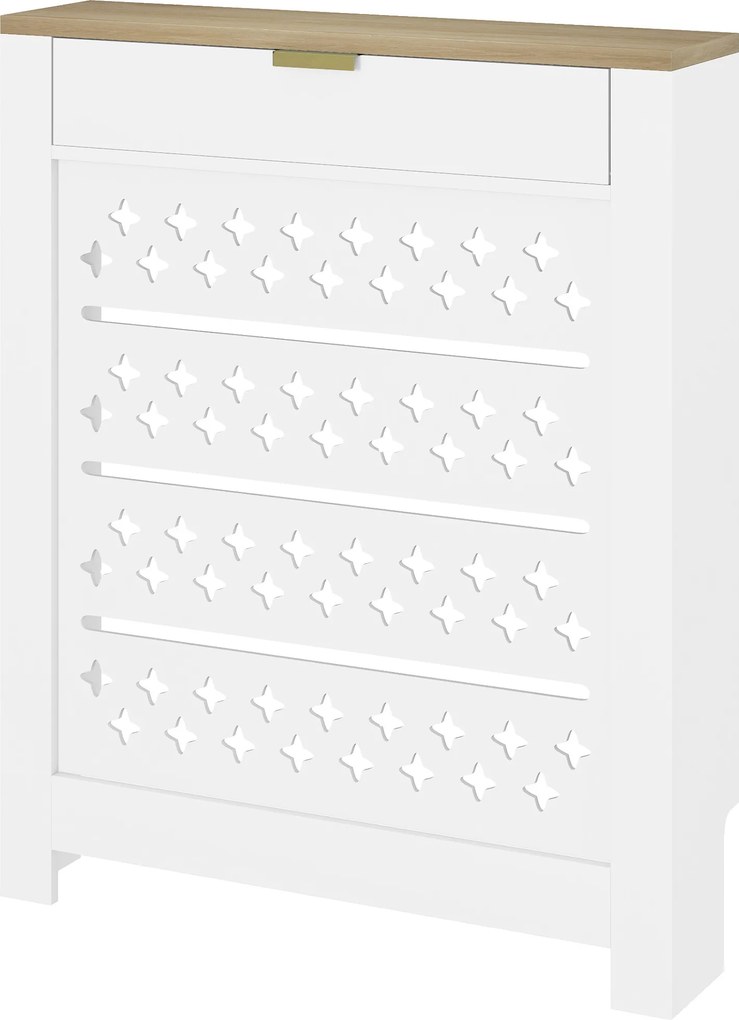 Tampa de radiador, cobertura de radiador com armário rebatível e prateleira superior, 78 x 19 x 95,5 cm, branco