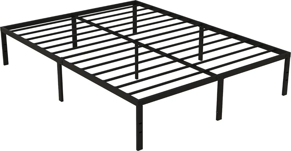 Estrutura de cama de metal simples e resistente de tamanho 201 x 151 x 36 cm com suporte de ripas de ferro e arrumação Preta