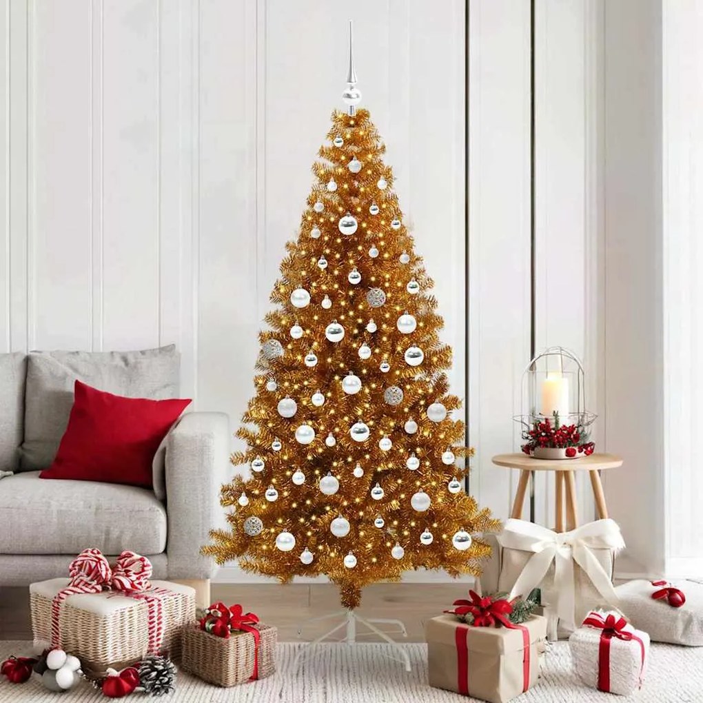 vidaXL Árvore de Natal com 300 LEDs com suporte Ouro 180 cm PET