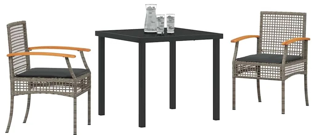 Conjunto de Jantar de Jardim com 3 Peças e Almofadas - Cinza Rattan e