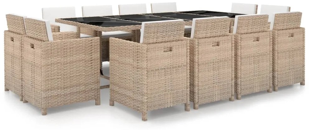 13 pcs conjunto jantar exterior com almofadões vime PE bege