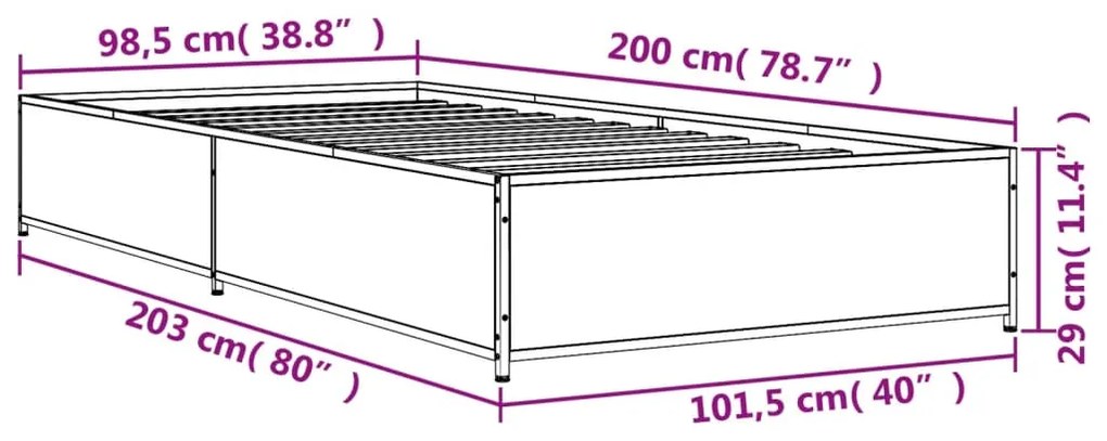 Estrutura cama 100x200 cm derivados madeira/metal cinza sonoma