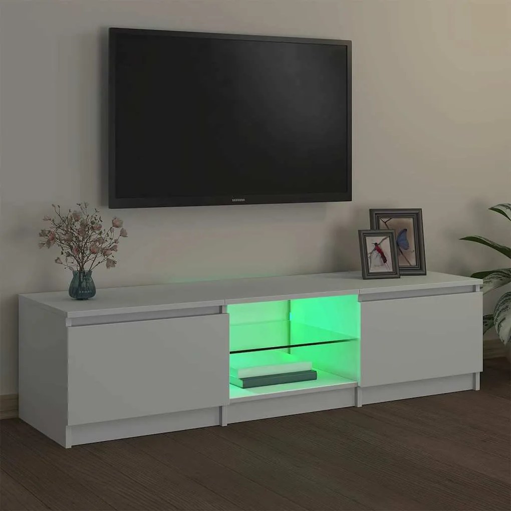 Móvel de TV com luzes LED 140x40x35,5 cm branco