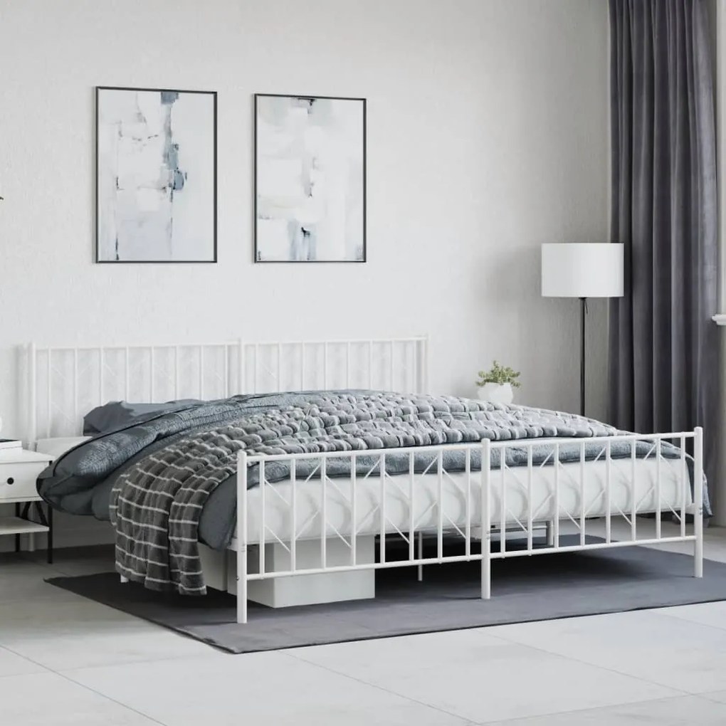 Estrutura de cama com cabeceira e pés 200x200 cm metal branco